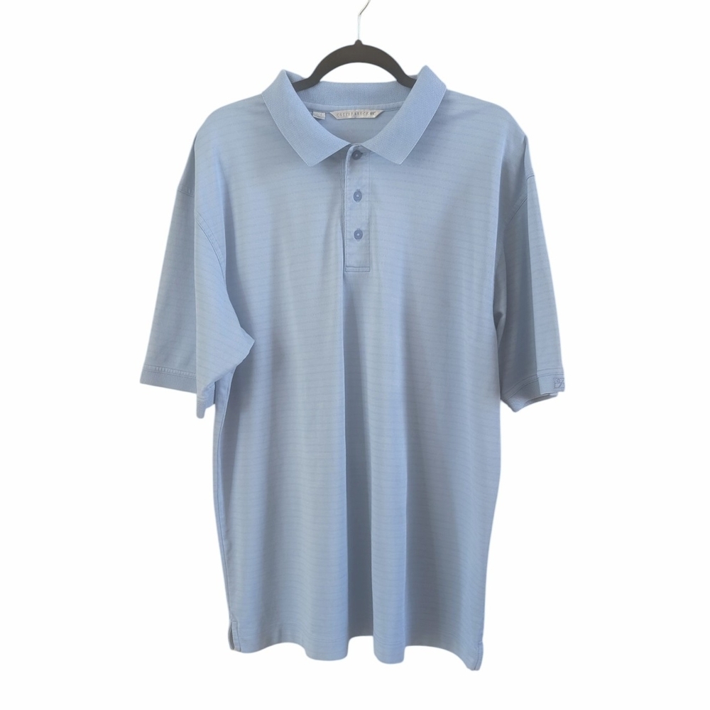 Cutter & Buck Mens XL Light Blue Micro-Striped Performance Golf Polo